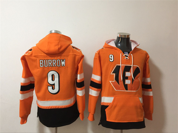 Men's Cincinnati Bengals #9 Joe Burrow Orange Ageless Must-Have Lace-Up Pullover Hoodie